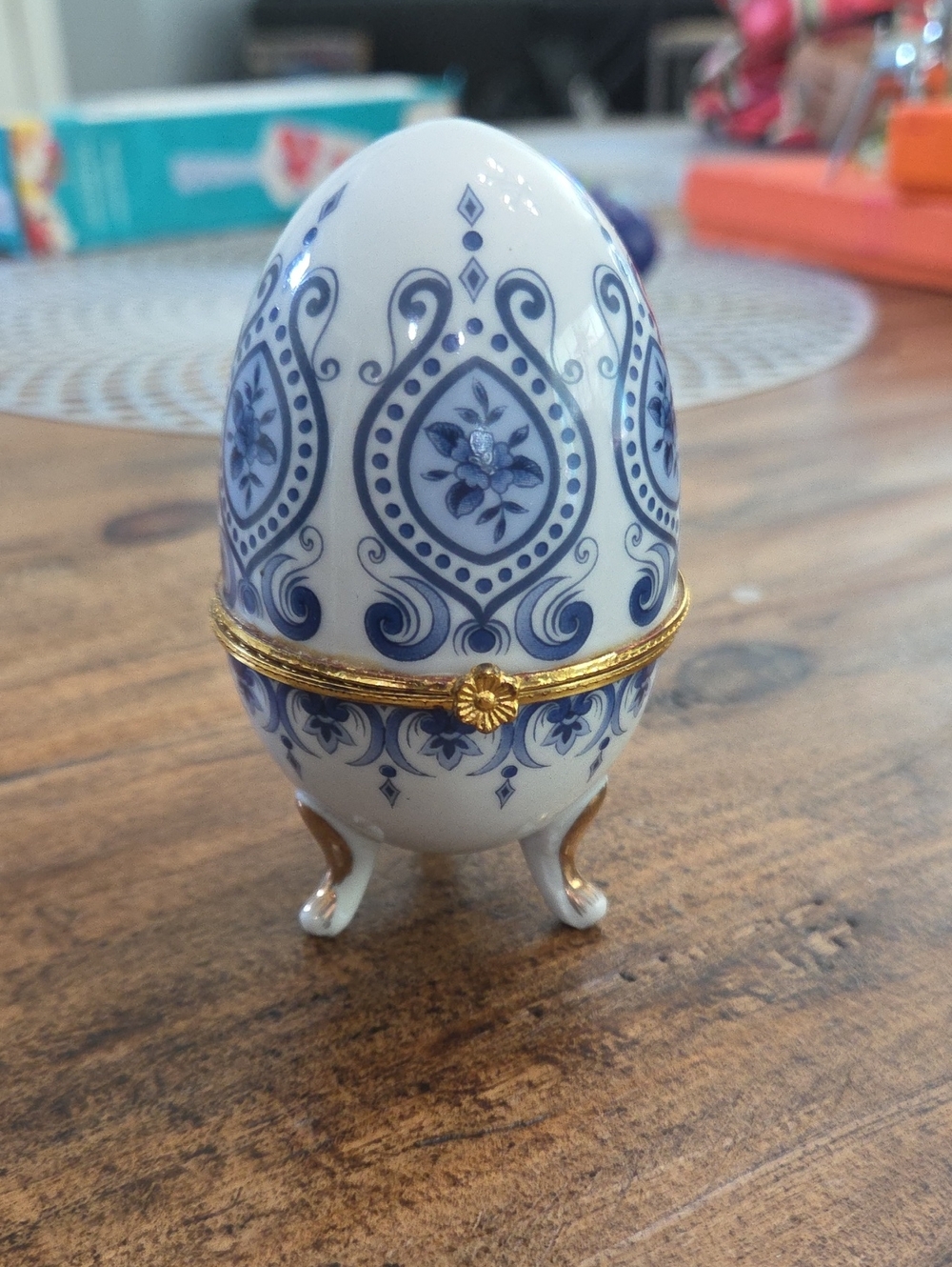 Porcelain Blue & White Decorative Egg Trinket Box